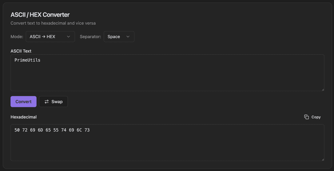 ASCII / HEX Converter screenshot