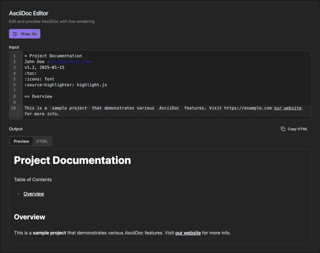 AsciiDoc Editor screenshot