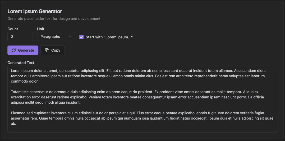 Lorem Ipsum Generator screenshot